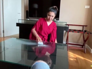 Asian Maid POV Blowjob and Rough Doggystyle With Intense Creampie