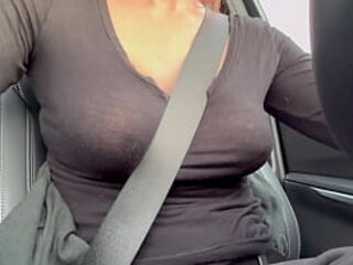 Italian Big Tits Horny Milf Artemisia Love Showing her juicy Nipples in the car