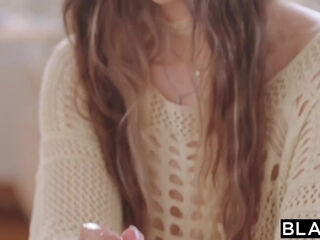 Gorgeous brunette spins massive black rod in surreal interracial