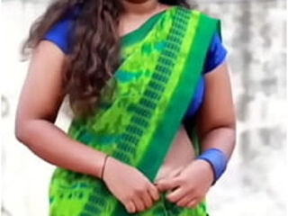 Beautiful indian aunty green saree hip and side boobs dance