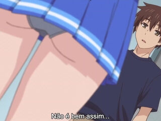 Hot hentai: busty cheerleader girl with nice tits and ass fucks with her friend in the changing room