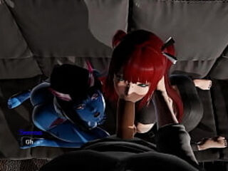 Demon Girl and Redhead Blow you- Bound By Lust- Animated Gameplay