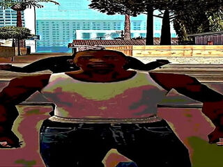 wide fatass cj walks but he is always Это on screen