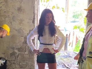 Petite Russian Bossy Girl Gangbanged By Three Workers At Construction Site