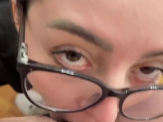 Cute nerdy teen takes on thick cock in closeup library perversions