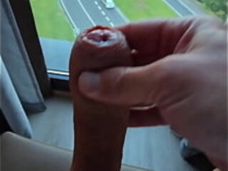 Precum Wank at the hotel window