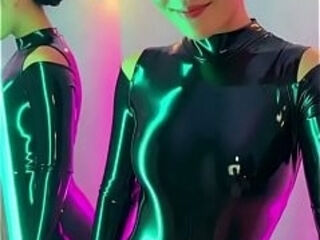 Asian Girl in Shiny Black Latex Catsuit (AI Generated)