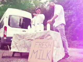 Girl picked up at a milk stand, eagerly sucks off and fucks several men