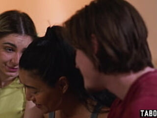 Asian MILF Dana Vespoli calming her scared teen stepdaughter and stepson