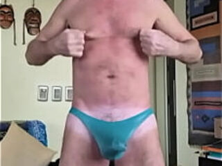 Pervy PapiFachero enjoying his turquoise thong boner bulge with his friend with a huge thong bulge! #bulge #BulgeSpy #bul ...