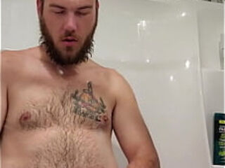 Jacking off while spraying my balls and asshole