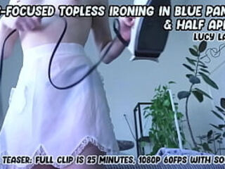 &quot_Ass Focused Topless Ironing In Blue Panties and Half Apron&quot_
