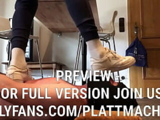 Master trampling without mercy on the human doormat in Reeboks