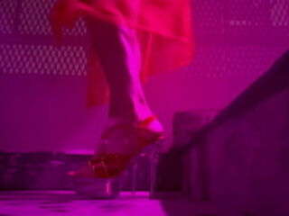 italian hot Milf Artemisia Love showing her long legs outdoor wearing sexy lingerie and high heels while smoking a cigarette