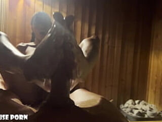 Sizzling Sauna Footjob Tease with Violeta Grey&#039_s Dripping Tits Ass and Soles