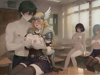 AI Hentai Muscular Guy Strips and Gropes Busty Blonde While Others Watch in Classroom part 2