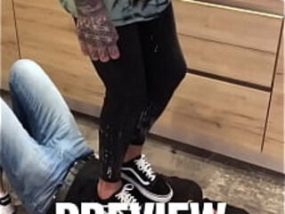 Vans jumping on the human doormat
