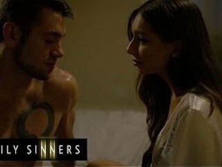 FAMILY SINNERS - Stunning Brunette Can'_t Resist Her Sister'_s Boyfriend As She Sensually Sucks His Cock