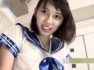 Uncensored, 19-year-old black-haired beauty. Amateur housewife, big tits, pregnant woman blowjob and creampie sex. Sexy uniform cosplay
