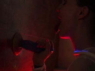 Brunette Neon Bliss: Tattooed Temptation in the Bathtub