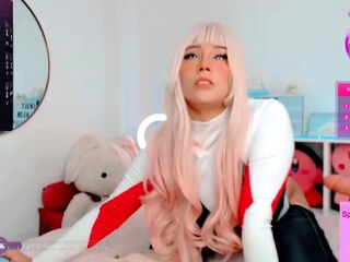 Close up with teen blonde sex doll rubbing her cunt