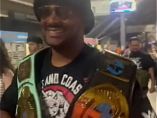 Mr. Two belts has entered the building with the rest of v-team#SummerSlam #WWESummerSlam #WWE