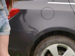 Virgin Arwen Gold doggy pose fucked by the car