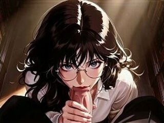 Gap Moe glasses beautiful woman , the private study session in the library.Super temptation. AI generated