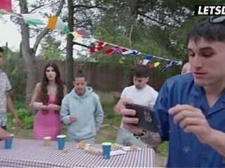 Curvy Brunette Gets Pounded on a Picnic Table... Whole Party Watches