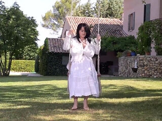 Brunette MILF With Giant Tits Exposes in the Garden