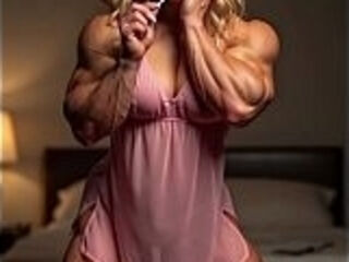 a very muscular girl loves to train her body by doing pull ups on the bar in her bedroom, wearing a pink dressing gown (ai generated)