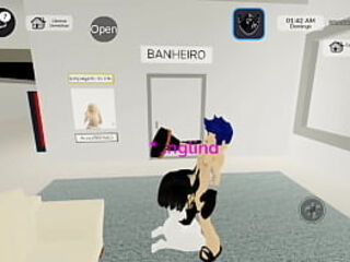 Mamando gostoso e levando gozada nos peitos no Roblox