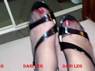 Dani Leg in Delicate Black Pantyhose with Polished Nails