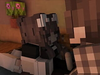 Maid rides on the owner&#039_s penis minecraft animation