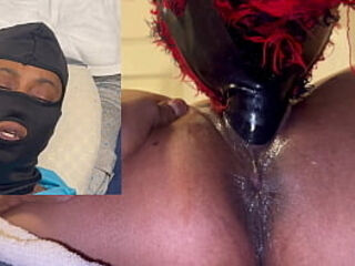 ebony squirt on dildo mask wet orgasm