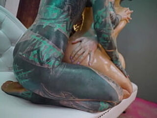 Slippery Synth Oily Lesbian Metal Toy Threesome