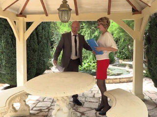 Sexy Slim Blonde French MILF In Glasses Gets Deepthroated & Sodomized In the Garden