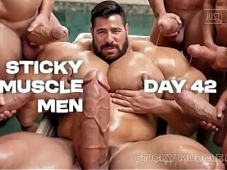 Sticky Muscle Men Day 42 Preview, AI-Generated Muscle Guys, Big Dicks, Big Cum Loads