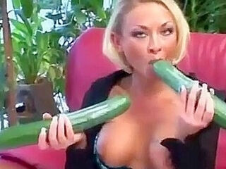 Mature Fisting Giant Cucumbers And Bottle In Pussy And