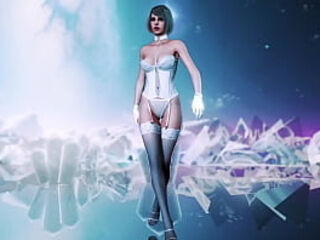 Elegant milf Ashley Graham in white lingerie dances floorwork on ice