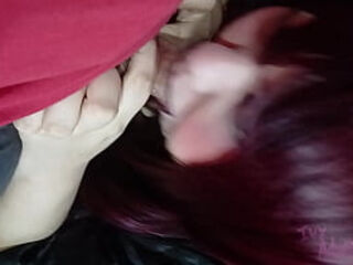 Chubby goth wife loves sucking dick and getting cum on her face