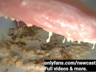 Crush fetish. Squishy food smashed and squelched under feet. Foot slaves dinner POV