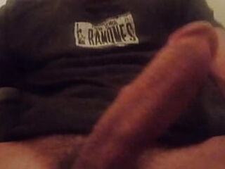 Dad jerks off his big cock while his wife is away, moans with pleasure and gets a huge cumshot!