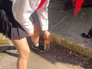 Hot girl wearing russian highschool uniform gets penetrated with a bottle of Baltika beer and then fucked in her tight ass