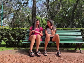 Girls Lure Strangers into Sex and Take Off Their Panties in a Public Park - Pussy Flashing