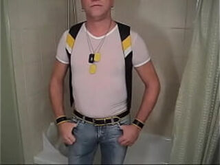 piss condom in tight jeans sheer T&#039_s and leather vest 2016