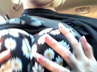 Blonde with big boobs fucked from behind before tit wanking