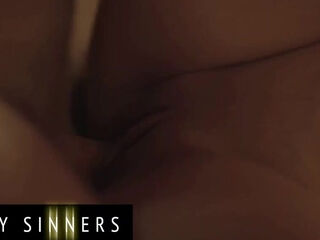 Hot brunette MILF finds her stepson watching her undress and invites him for a hot taboo banging